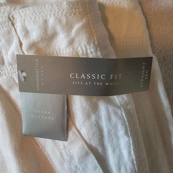 NWT Charter Club Woman White 100% Linen Crop Straight Leg Pants Size 22W - Picture 4 of 10